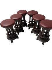 Six Art Deco Amsterdamse School Stools with Leather Tops, 1920s
